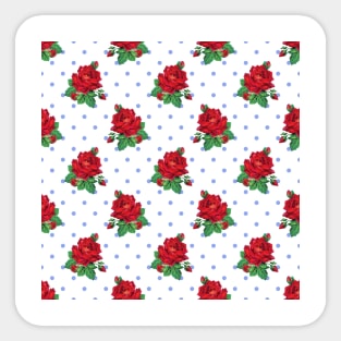 Red vintage roses and blue polka dots Sticker